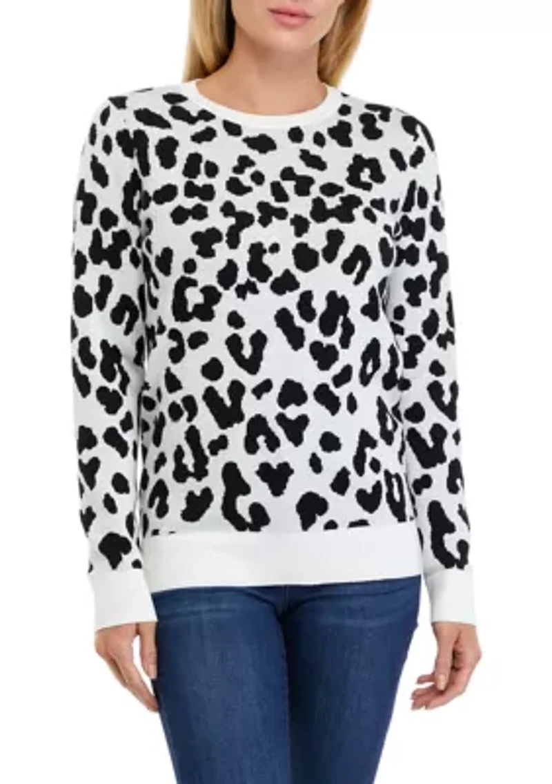 Women's Long Sleeve Crew Neck Jacquard Sweater