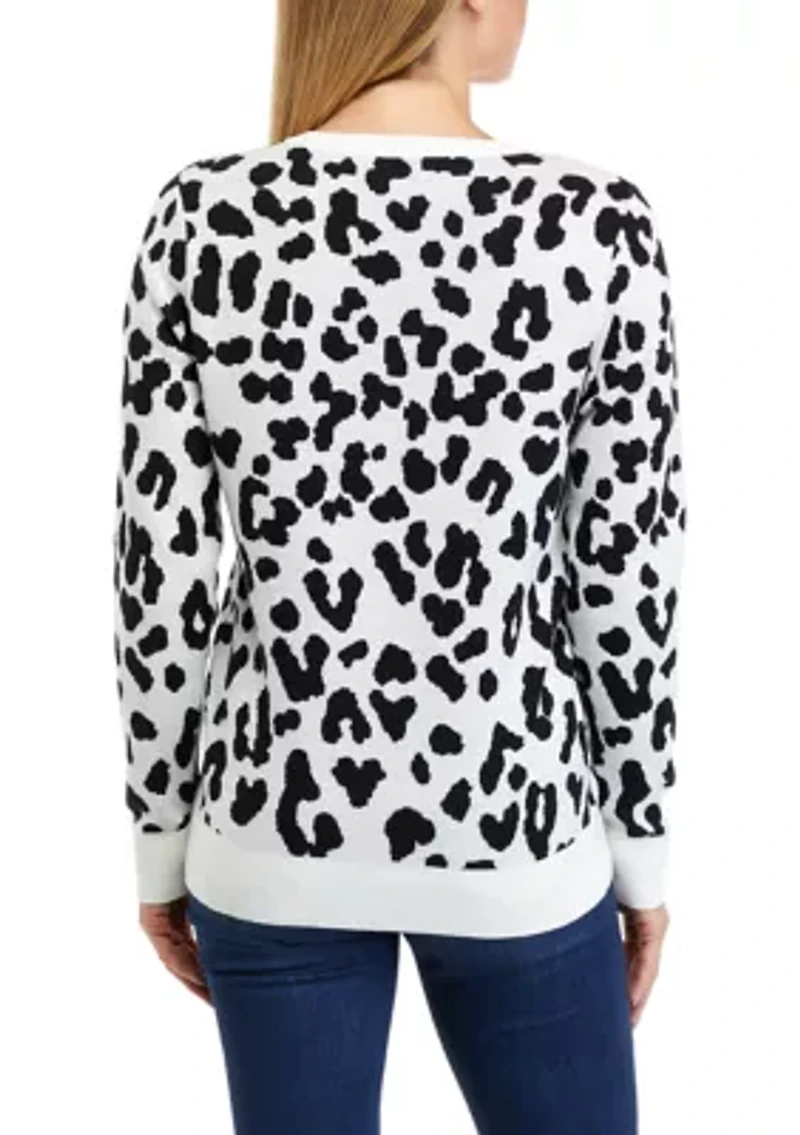 Women's Long Sleeve Crew Neck Jacquard Sweater