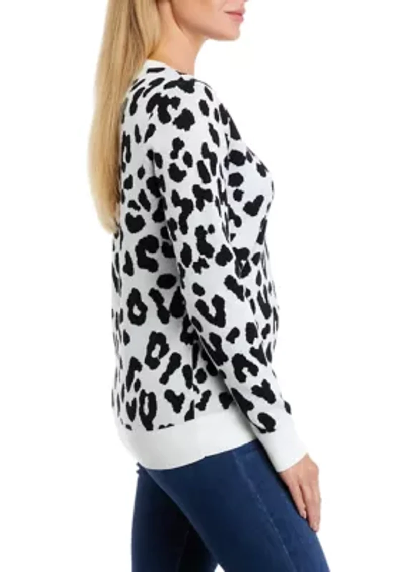 Women's Long Sleeve Crew Neck Jacquard Sweater