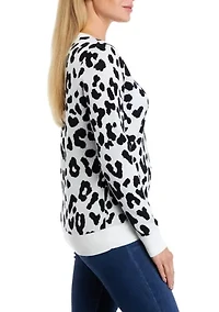 Women's Long Sleeve Crew Neck Jacquard Sweater