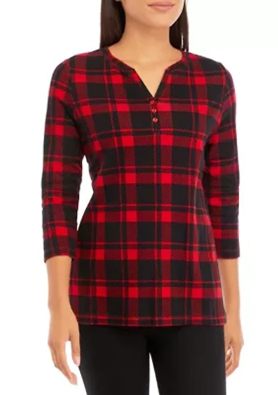 Women's 3/4 Sleeve Printed Henley Top