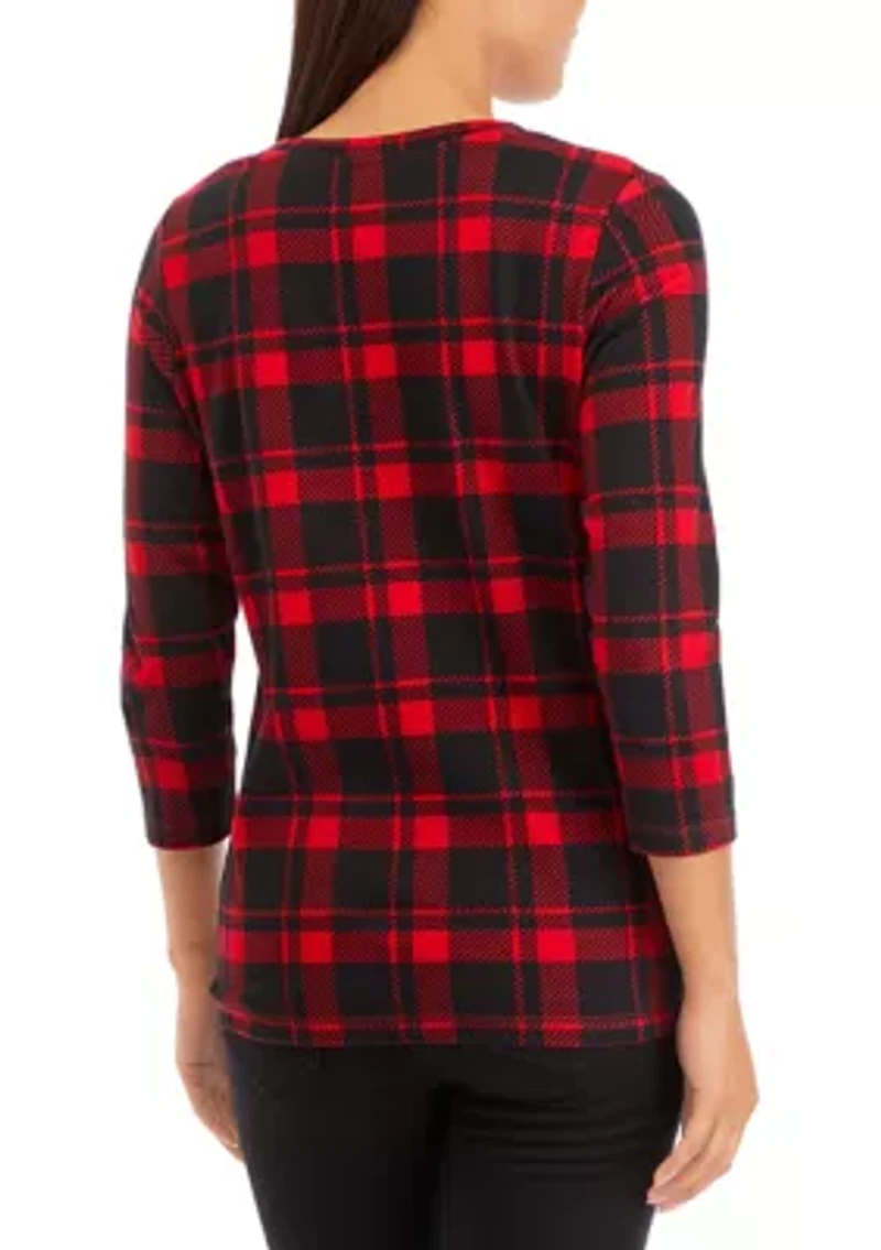 Women's 3/4 Sleeve Printed Henley Top