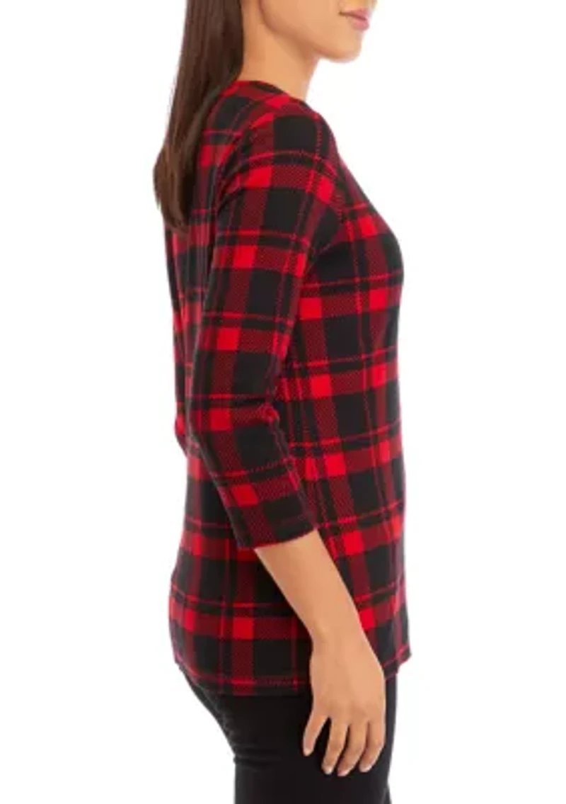 Women's 3/4 Sleeve Printed Henley Top