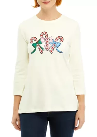 Women's 3/4 Sleeve Holiday Graphic T-Shirt