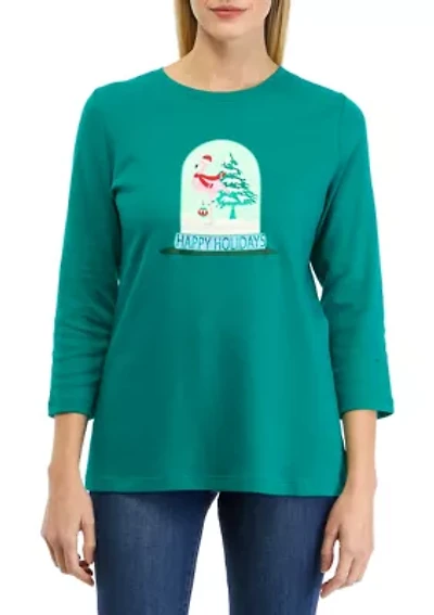 Women's 3/4 Sleeve Holiday Graphic T-Shirt