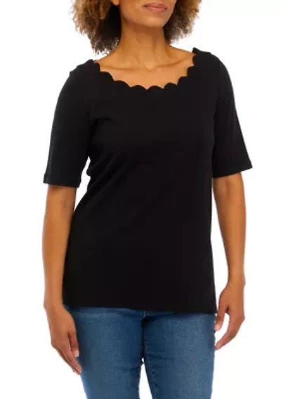 Women's Short Sleeve Scallop Solid Shirt