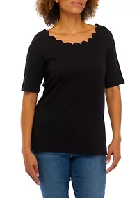 Women's Short Sleeve Scallop Solid Shirt