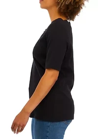 Women's Short Sleeve Scallop Solid Shirt