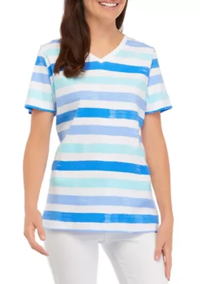 Plus Short Sleeve V-Neck Striped Shirt