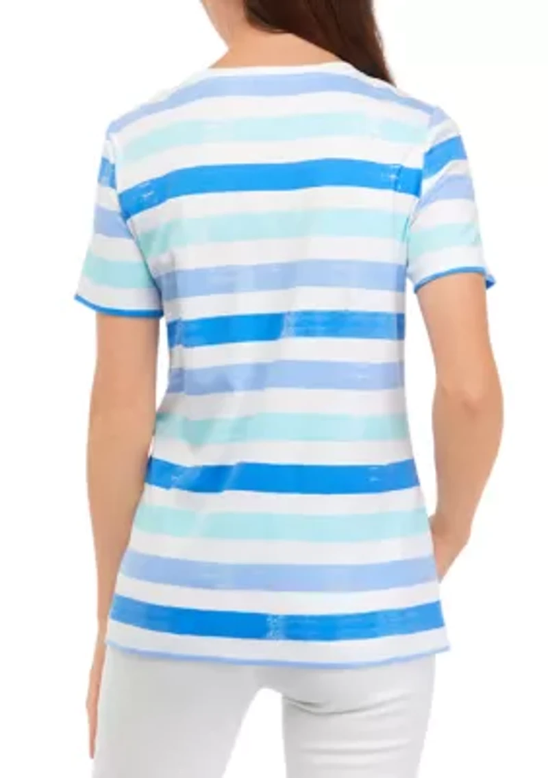 Plus Short Sleeve V-Neck Striped Shirt