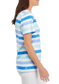 Plus Short Sleeve V-Neck Striped Shirt