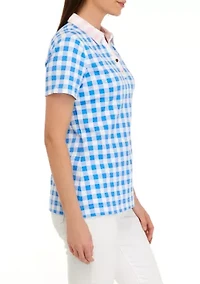 Women's Short Sleeve Polo Mixed Print Shirt