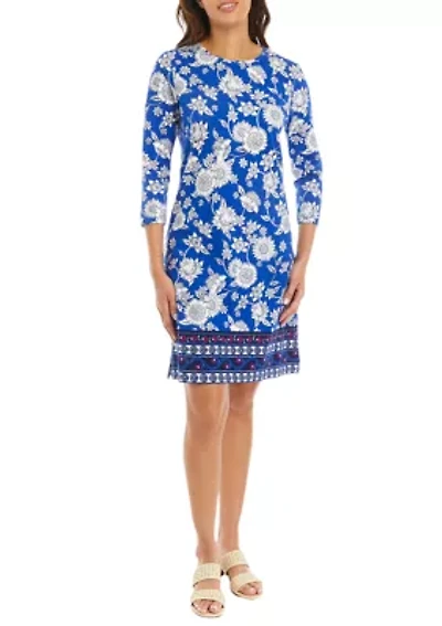 Women's 3/4 Sleeve Border Print Dress