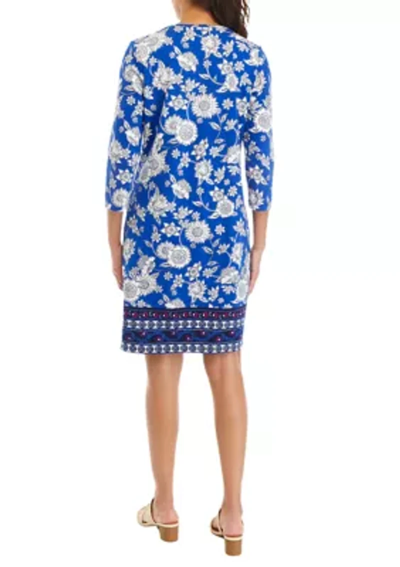 Women's 3/4 Sleeve Border Print Dress
