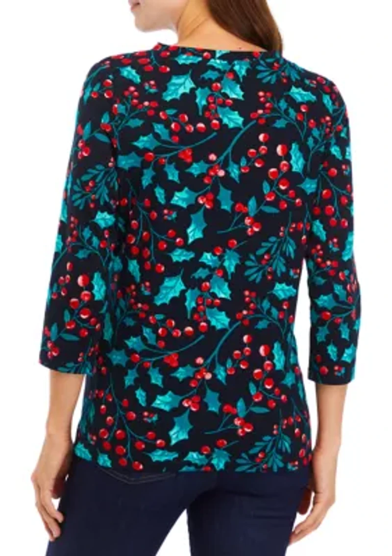 Women's 3/4 Sleeve Printed Henley Top