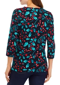 Women's 3/4 Sleeve Printed Henley Top