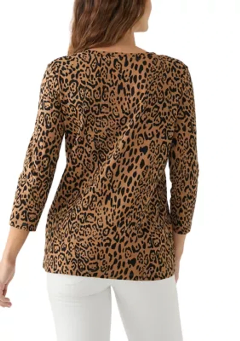 Women's 3/4 Sleeve Printed Henley Top