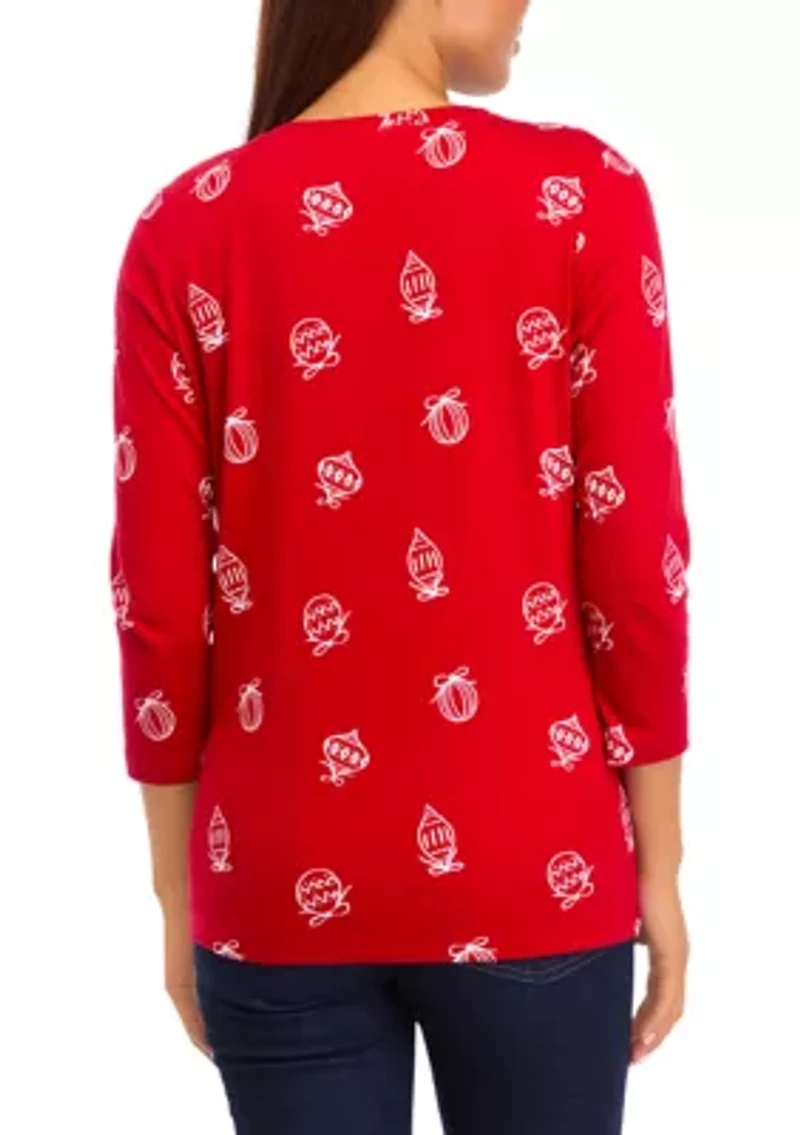 Women's 3/4 Sleeve Printed Henley Top