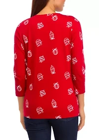 Women's 3/4 Sleeve Printed Henley Top