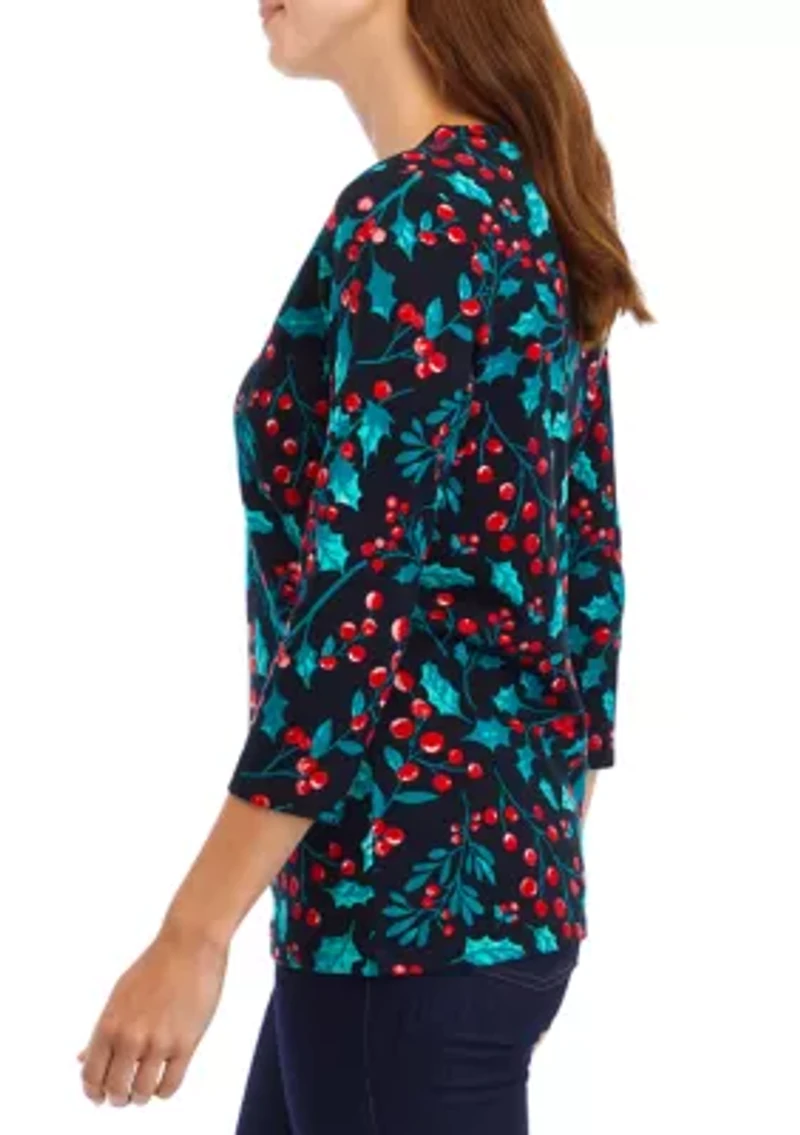 Women's 3/4 Sleeve Printed Henley Top