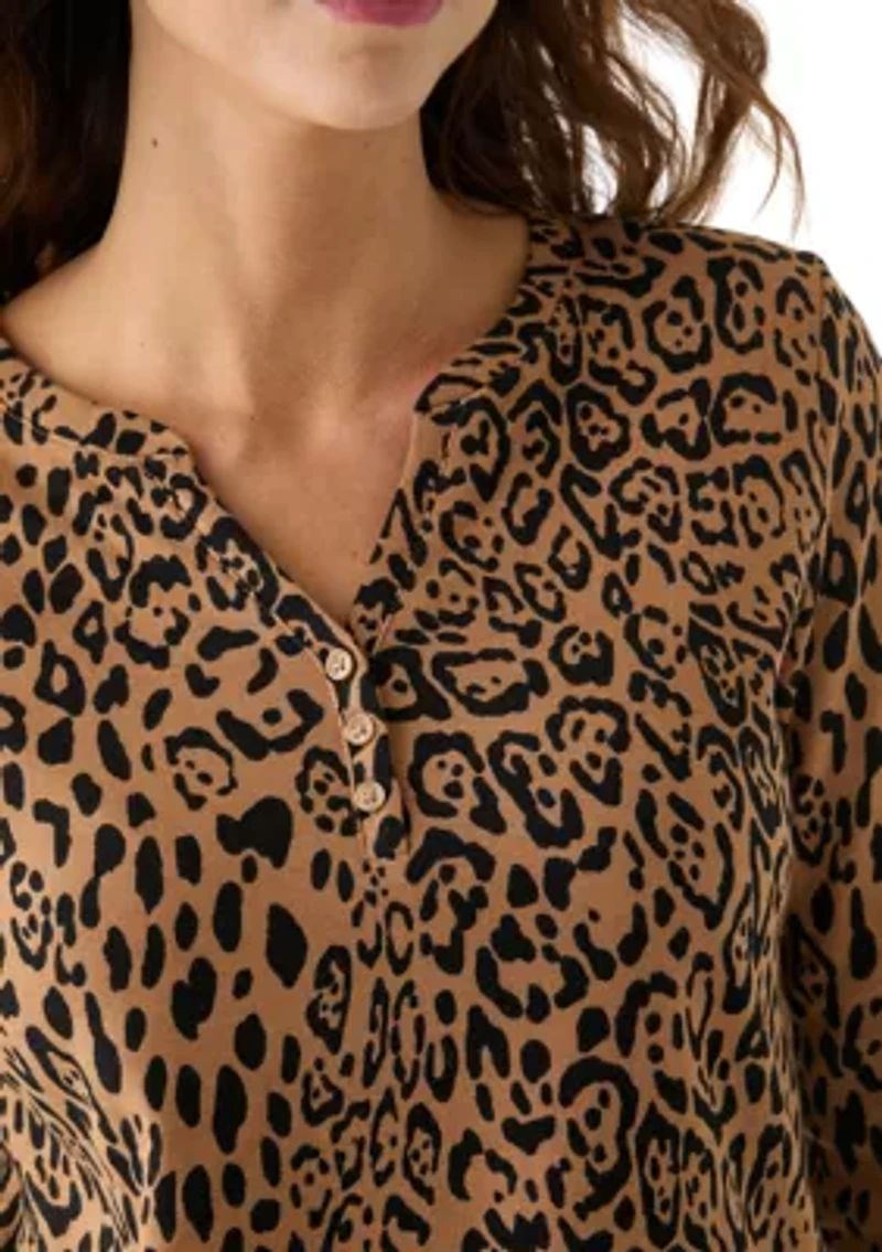 Women's 3/4 Sleeve Printed Henley Top