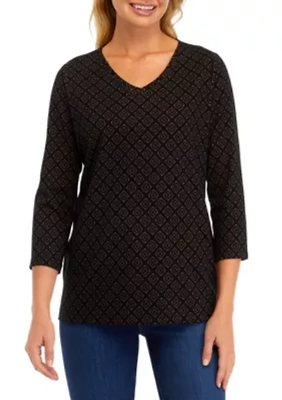 Women's 3/4 Sleeve V-Neck Printed Top