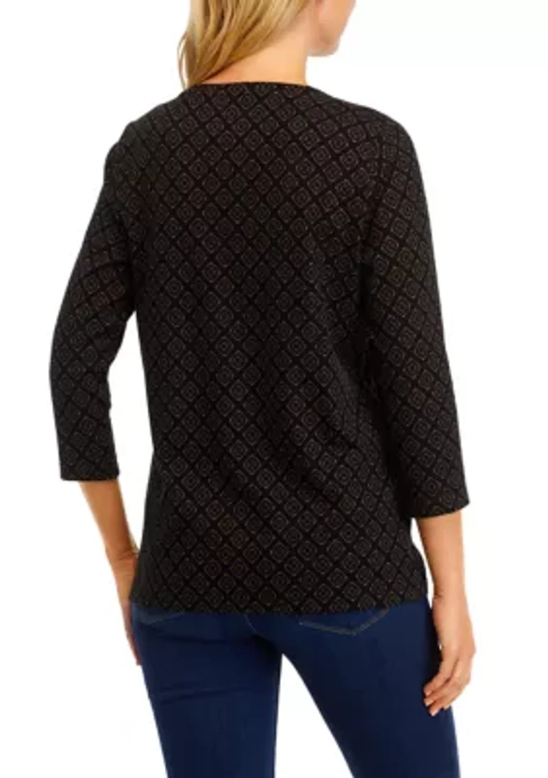 Women's 3/4 Sleeve V-Neck Printed Top