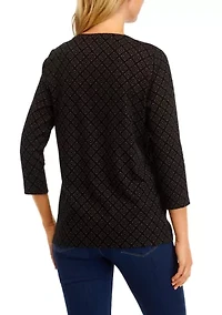 Women's 3/4 Sleeve V-Neck Printed Top
