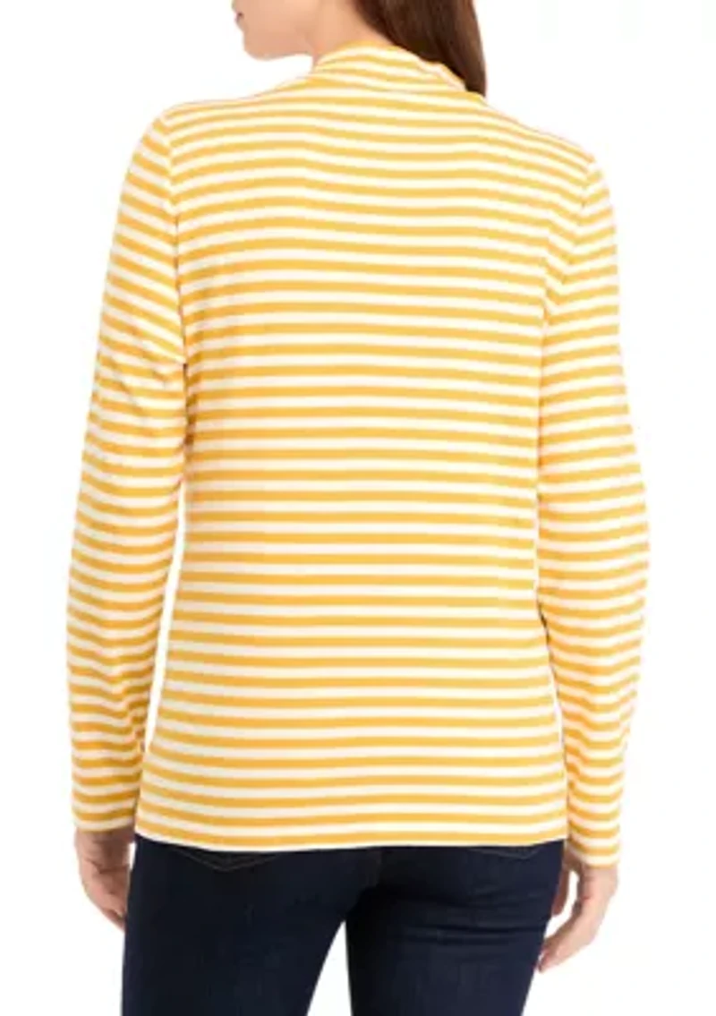 Women's Long Sleeve Mock Neck Yarn Dyed Stripe Top