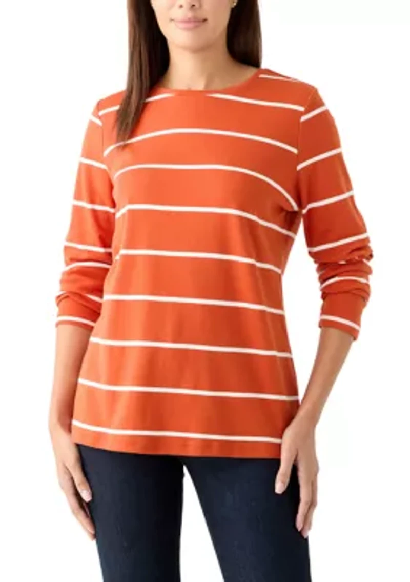 Women's Long Sleeve Striped Crew Neck T-Shirt