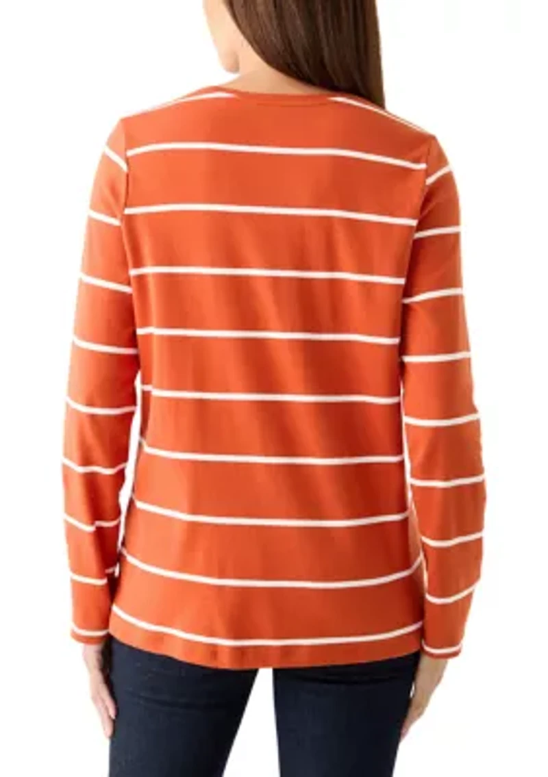 Women's Long Sleeve Striped Crew Neck T-Shirt