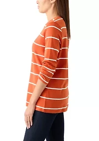 Women's Long Sleeve Striped Crew Neck T-Shirt
