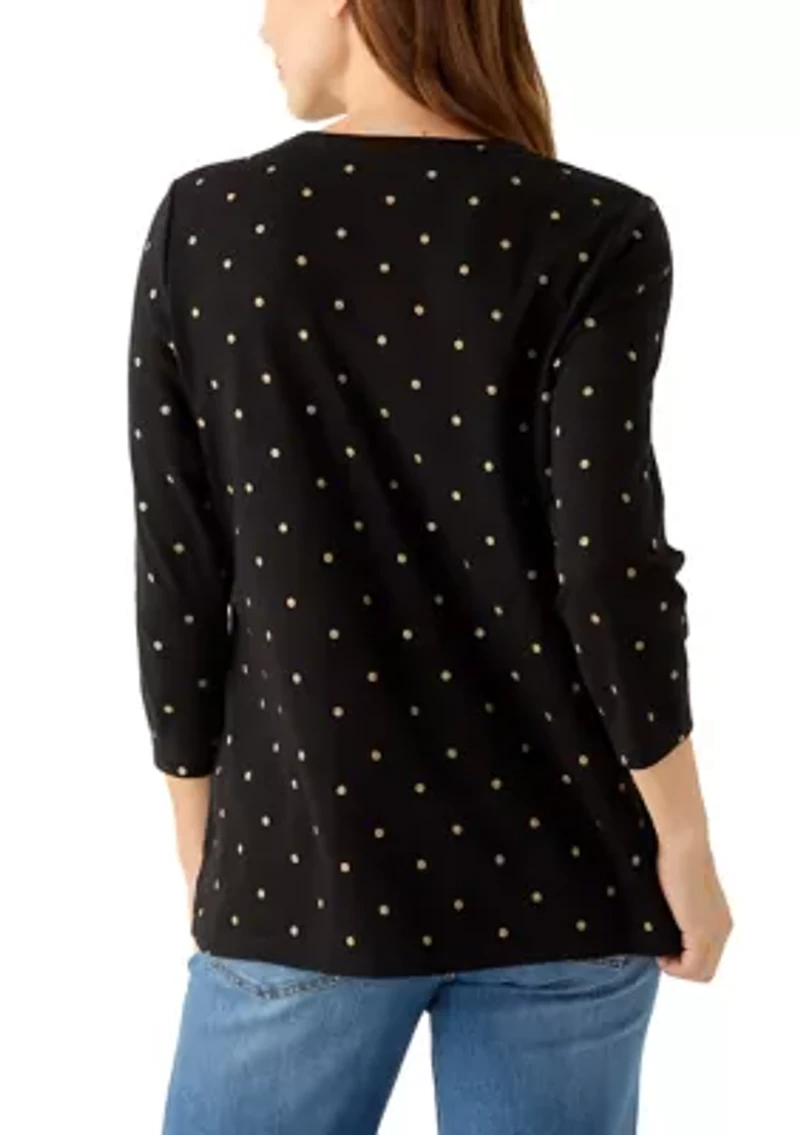 Women's 3.4 Sleeve Crew Neck Foil Print Top
