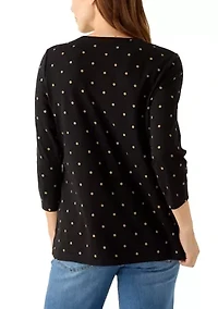 Women's 3.4 Sleeve Crew Neck Foil Print Top