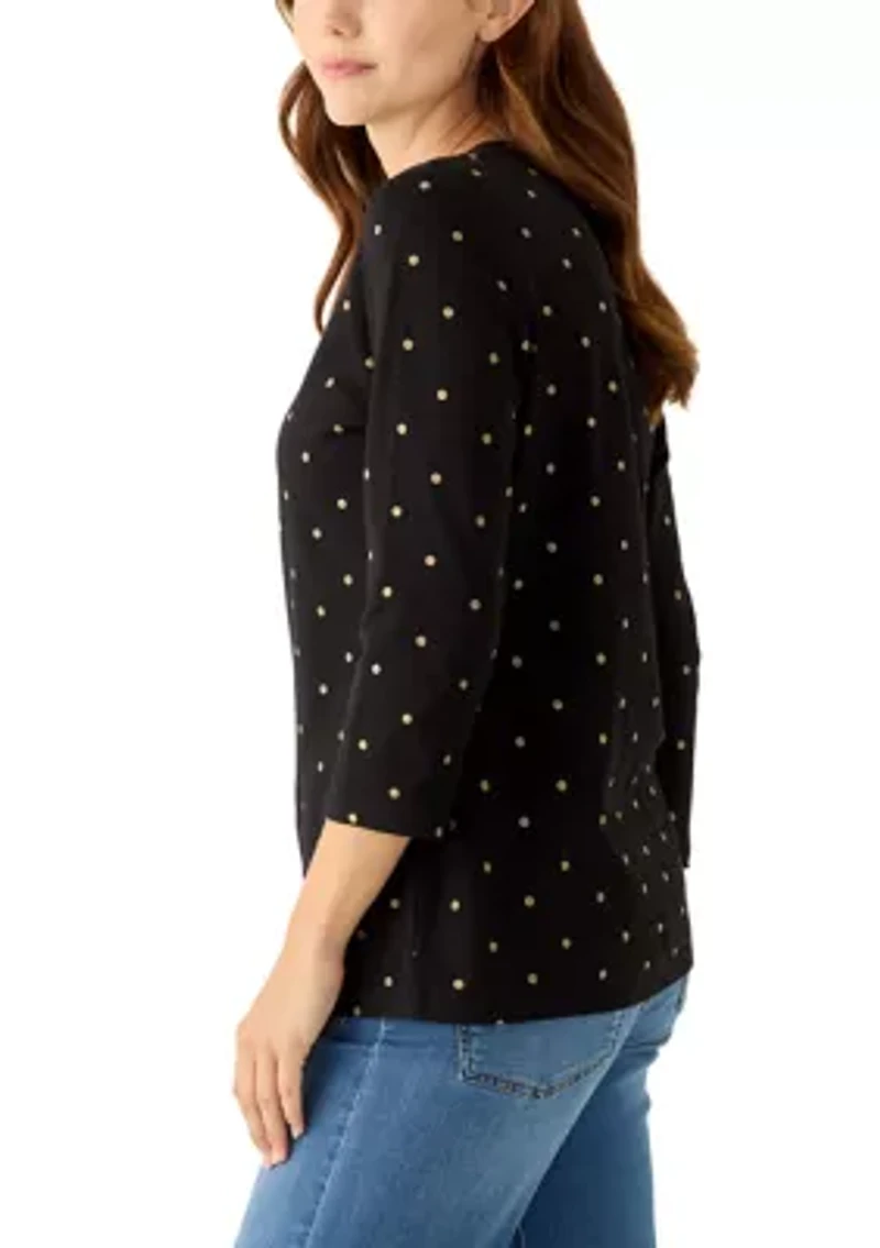 Women's 3.4 Sleeve Crew Neck Foil Print Top