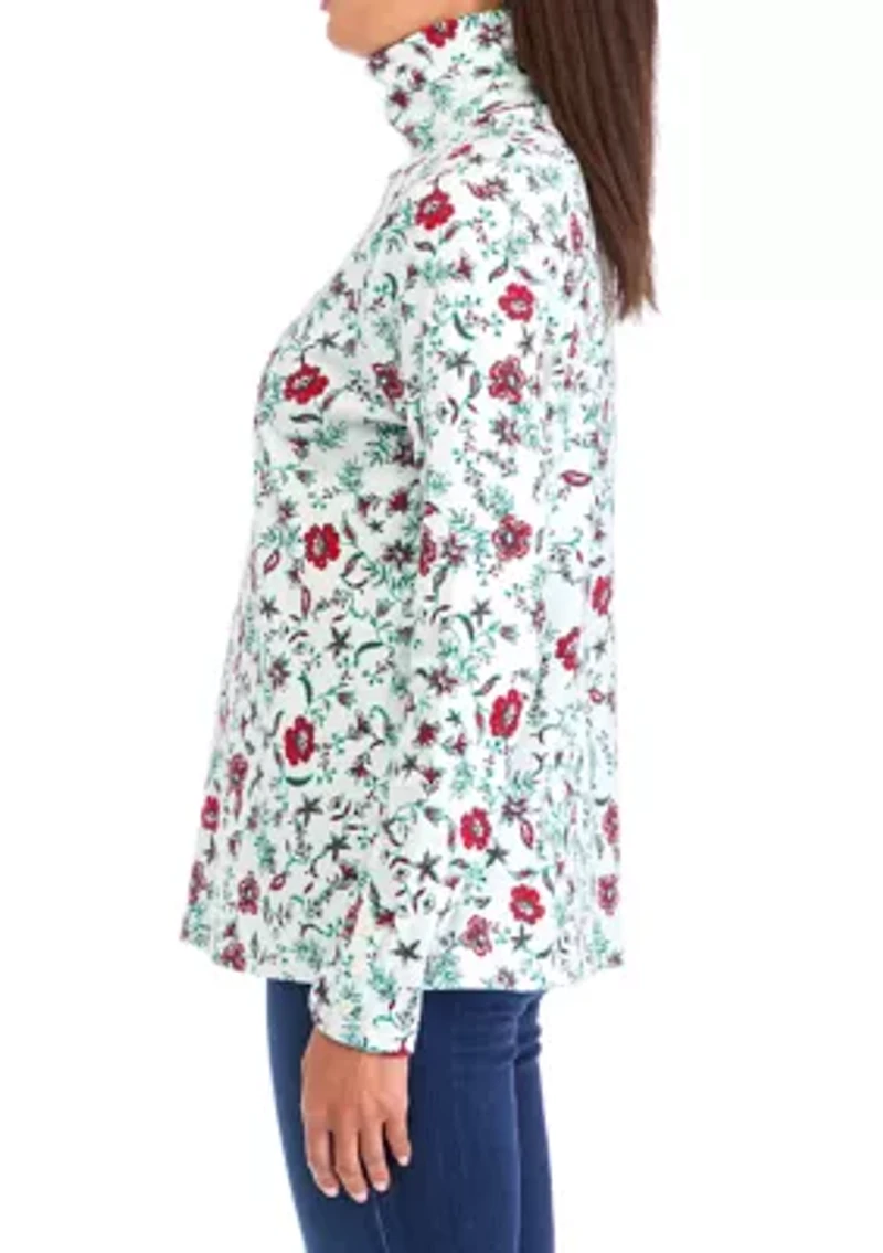 Women's Long Sleeve Printed Turtleneck Top