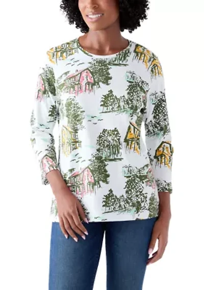 Women's 3/4 Sleeve Crew Neck Printed T-Shirt