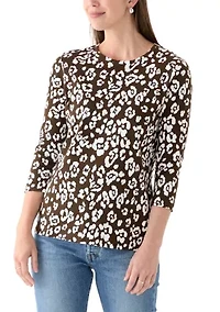 Women's 3/4 Sleeve Crew Neck Printed T-Shirt