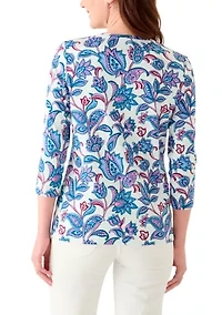 Women's 3/4 Sleeve Crew Neck Printed T-Shirt