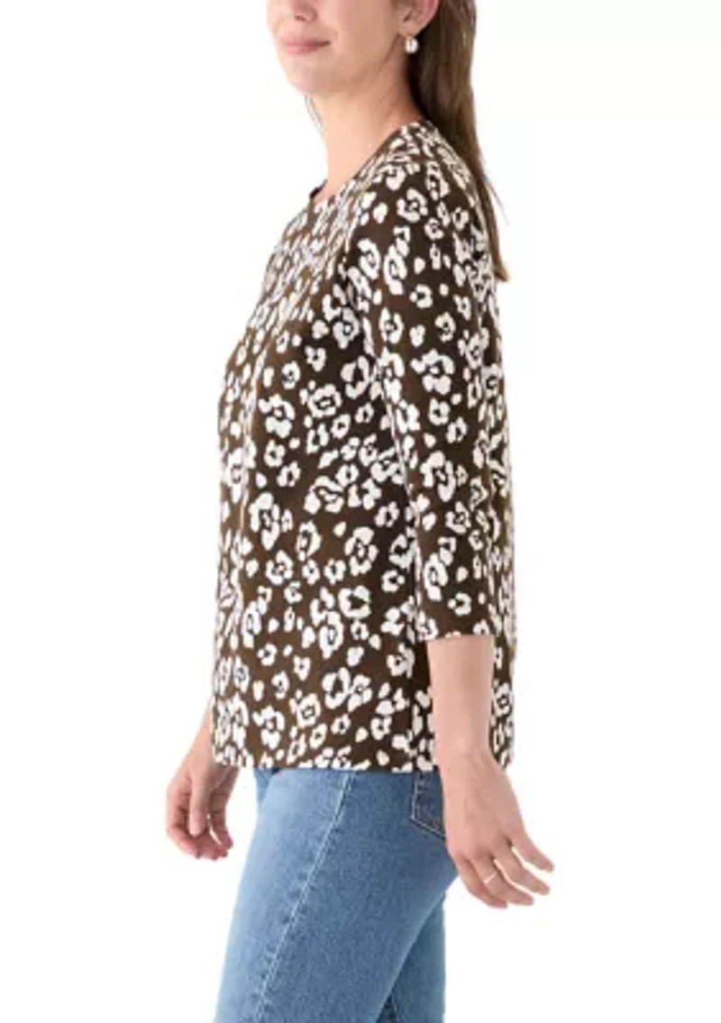 Women's 3/4 Sleeve Crew Neck Printed T-Shirt