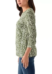 Women's 3/4 Sleeve Crew Neck Printed T-Shirt