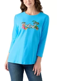 Women's 3/4 Sleeve Crew Neck Graphic T-Shirt