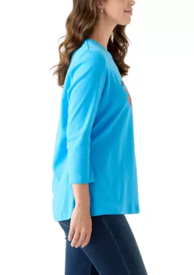 Women's 3/4 Sleeve Crew Neck Graphic T-Shirt