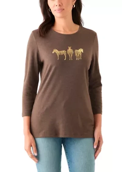 Women's 3/4 Sleeve Crew Neck Heather Graphic T-Shirt