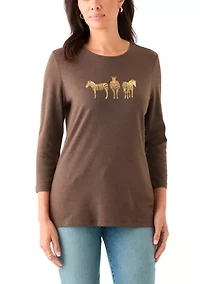 Women's 3/4 Sleeve Crew Neck Heather Graphic T-Shirt