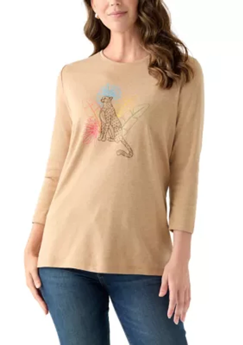 Women's 3/4 Sleeve Crew Neck Heather Graphic T-Shirt