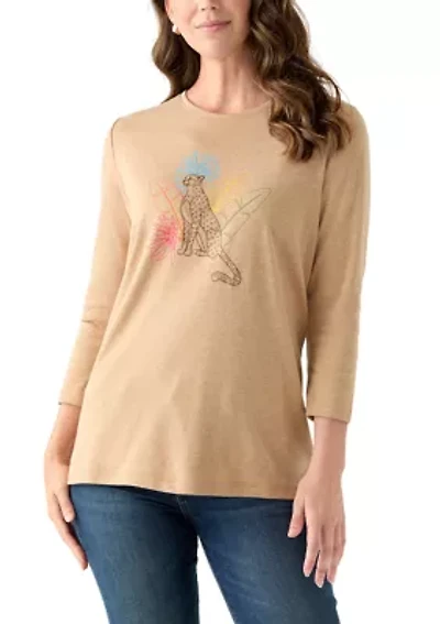 Women's 3/4 Sleeve Crew Neck Heather Graphic T-Shirt