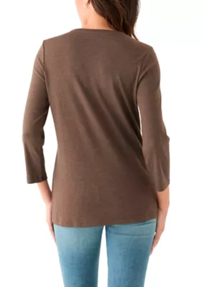 Women's 3/4 Sleeve Crew Neck Heather Graphic T-Shirt