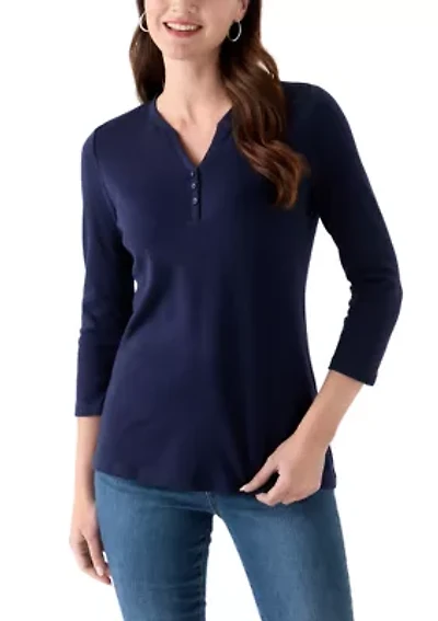 Women's 3/4 Sleeve Henley Top