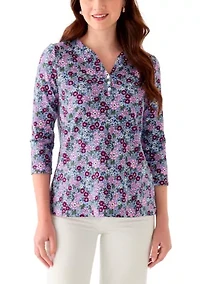 Women's 3/4 Sleeve Printed Henley Shirt